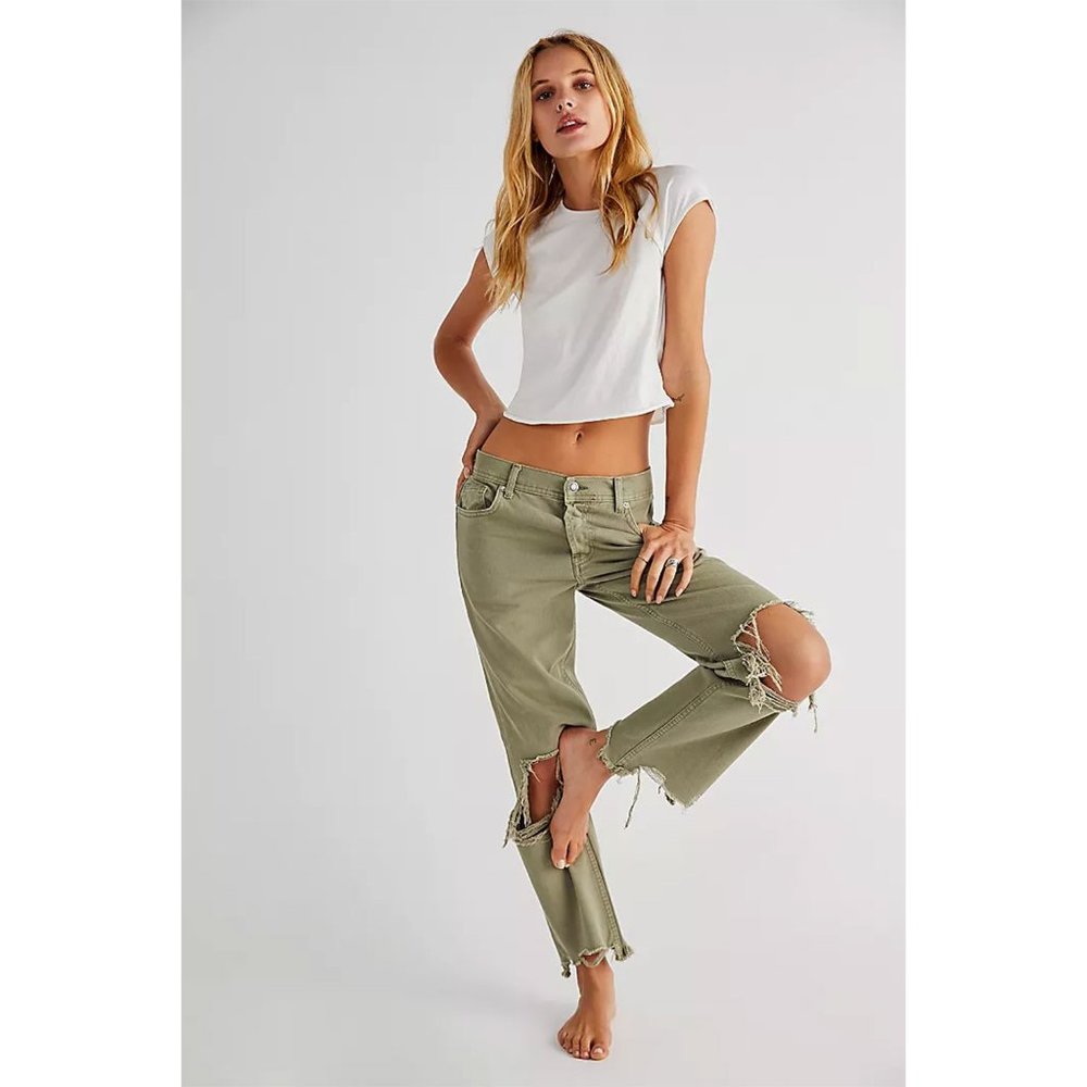 Free People Maggie Mid Rise Straight Leg Jeans in Moss Sz 25